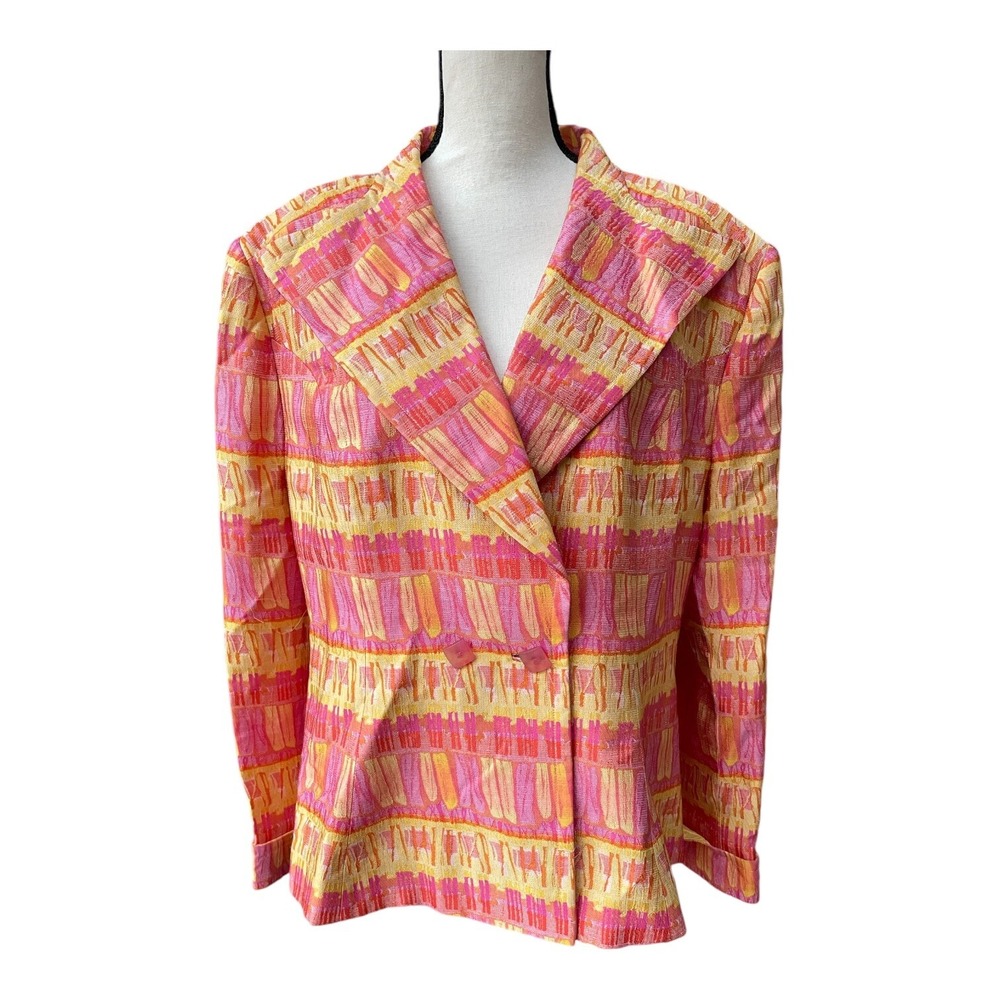 Vintage Lilli Ann Jacket Women's XL Pastel‎ Multicolor Double Breasted Metallic